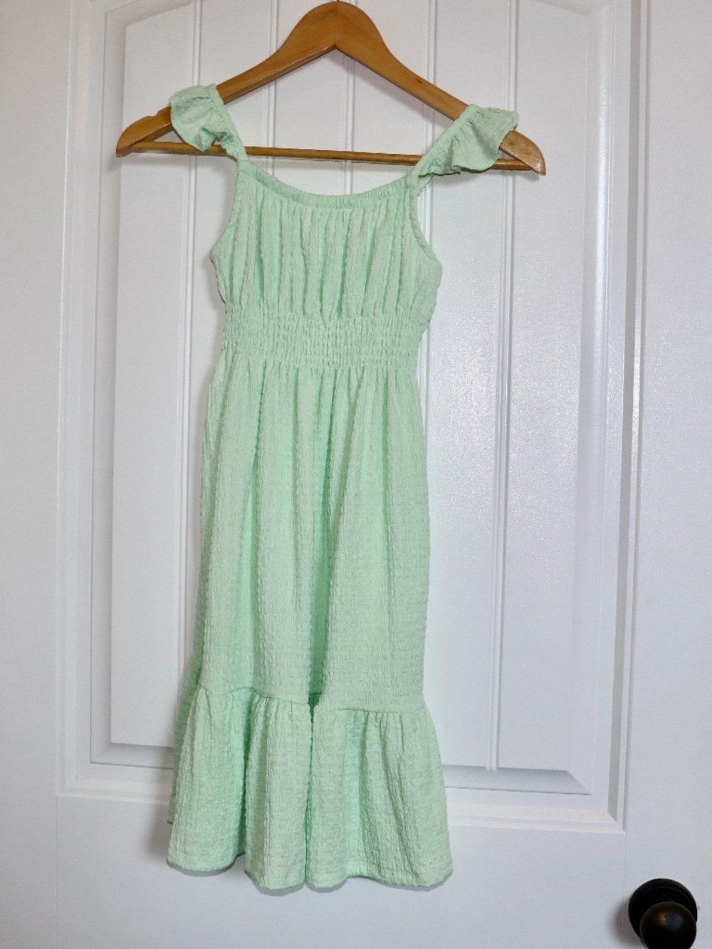 Zara Girls Pastel Green Corset Crinkled Tiered Midi CottageCore Sundress Sz 8